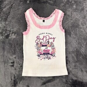 Sigma Kappa Cropped Top Womens Small White Ribbed Bid Day 2024 Print Sleeveless